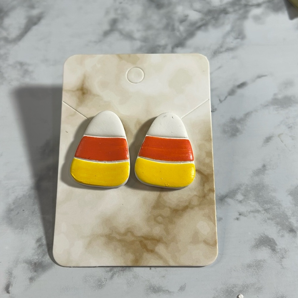 Handcrafted Large Candy Corn Stud Earrings with Rubber Backs
